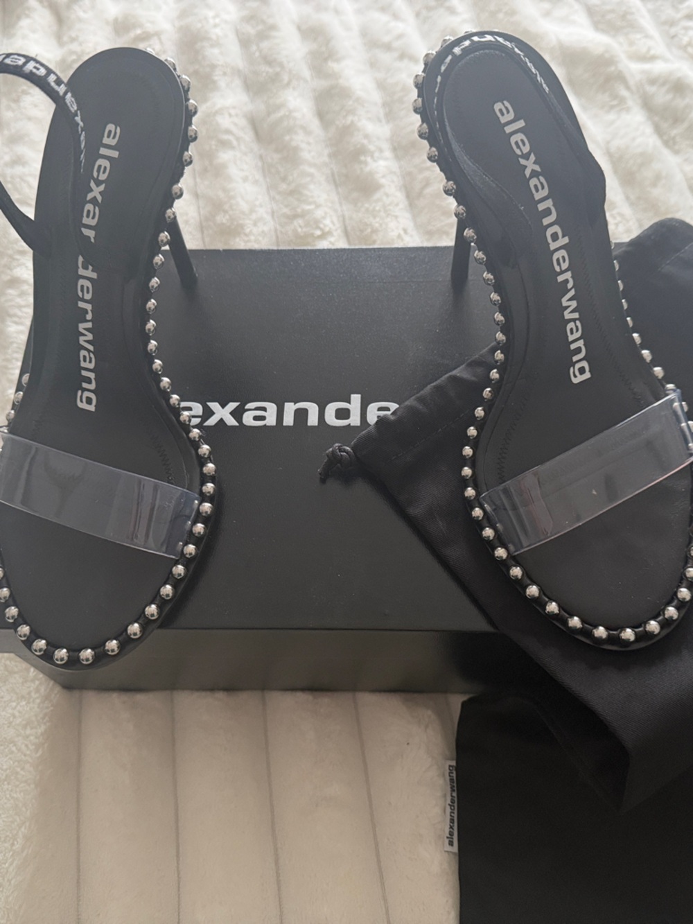 Alexander Wang Black Sandals with Silver Stud Trim